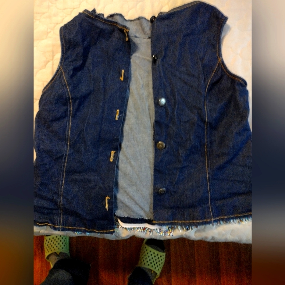 Harlow jean vest with multi color bead fringe. Size 10.